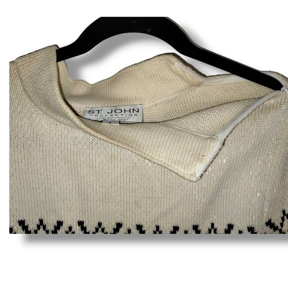 St. John Collection Marie Gray Sweater Sz Large Sequin Fair Isle Mock Turtleneck - Picture 5 of 11